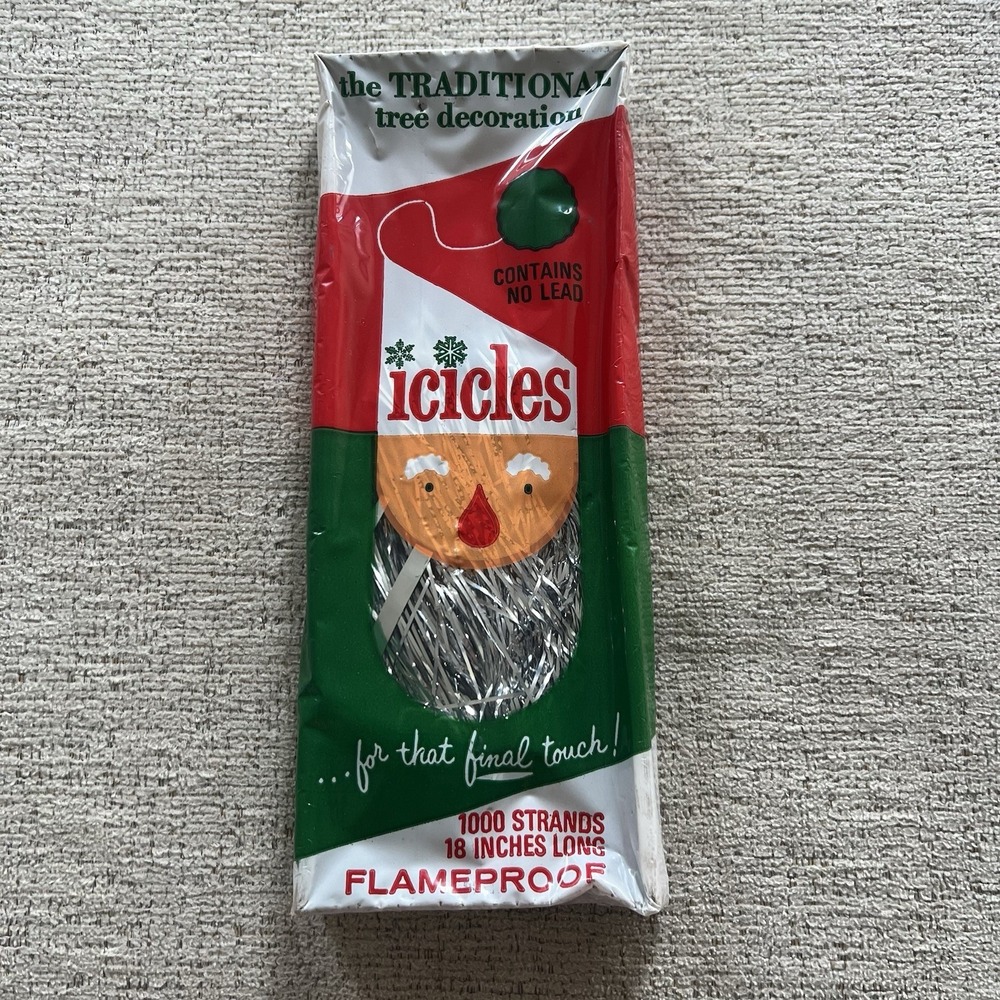 Vintage SILVER Tinsel Icicles Christmas New‎ In Box 1000 Strands 18" Mystic Ind.